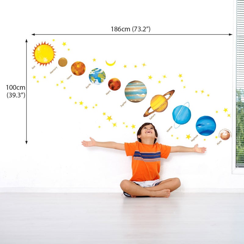 Decowall DS8-1307 Planets in The Space Kids Wall Decals Wall Stickers Peel and Stick Removable Wall Stickers for Kids Nursery Bedroom Living Room - Image 3